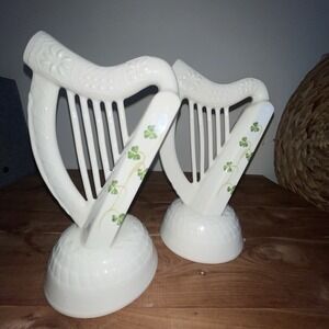 Lot Of 2 Belleek SHAMROCK HARP NEW! Made in Ireland